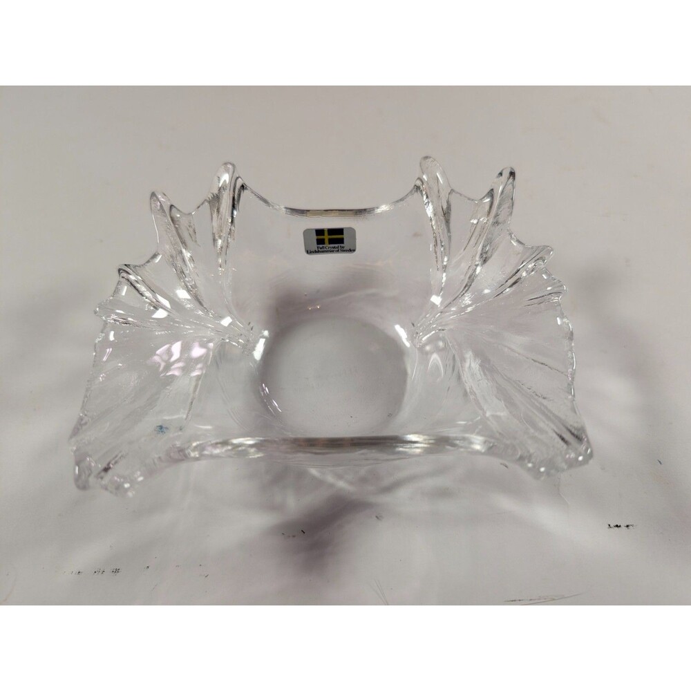 Vintage Lindshammar Sweden Clear Crystal Bowl Ruffled Flared Rim 5.5"